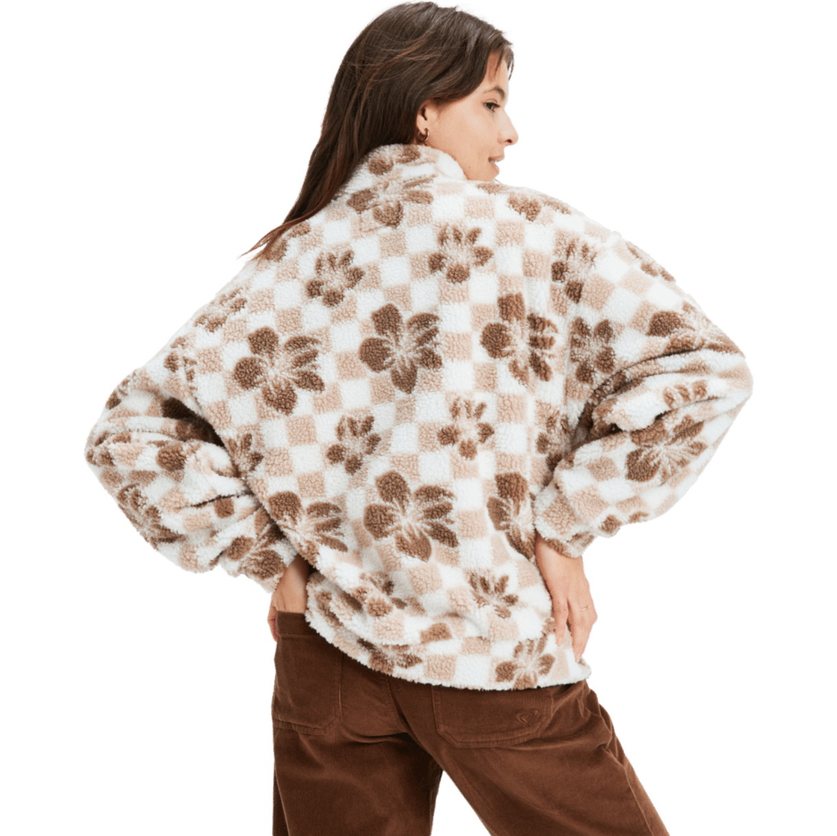 2025 Roxy Womens Jive Talking Bonded Half Zip Printed Polar Fleece ERJPF03208 - Egret Hibi Square